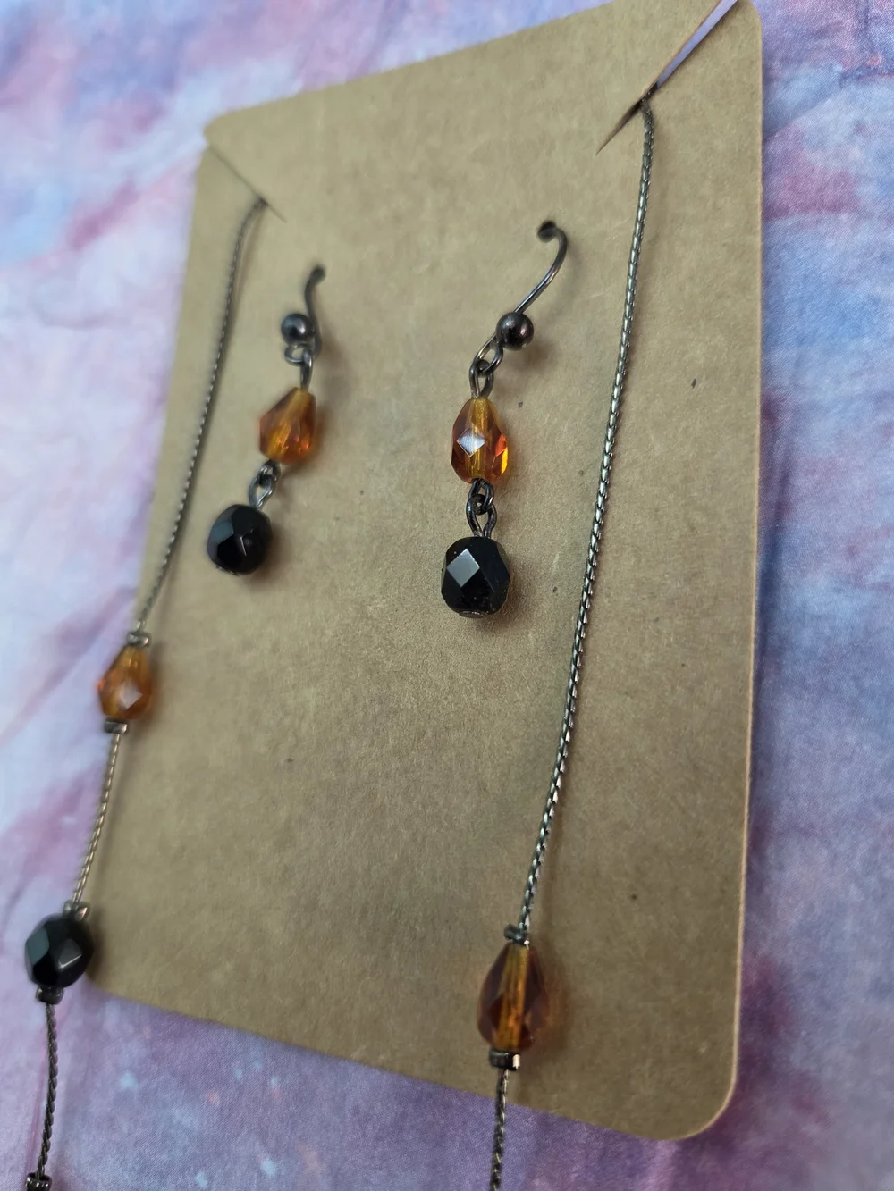 Amber and Black Beaded Necklace & Earring Set
